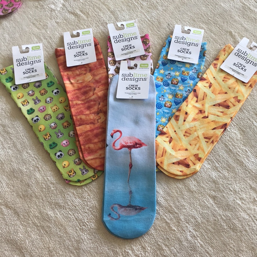 NWT Sublime Designs Youth Crew Socks Pink Flamingo